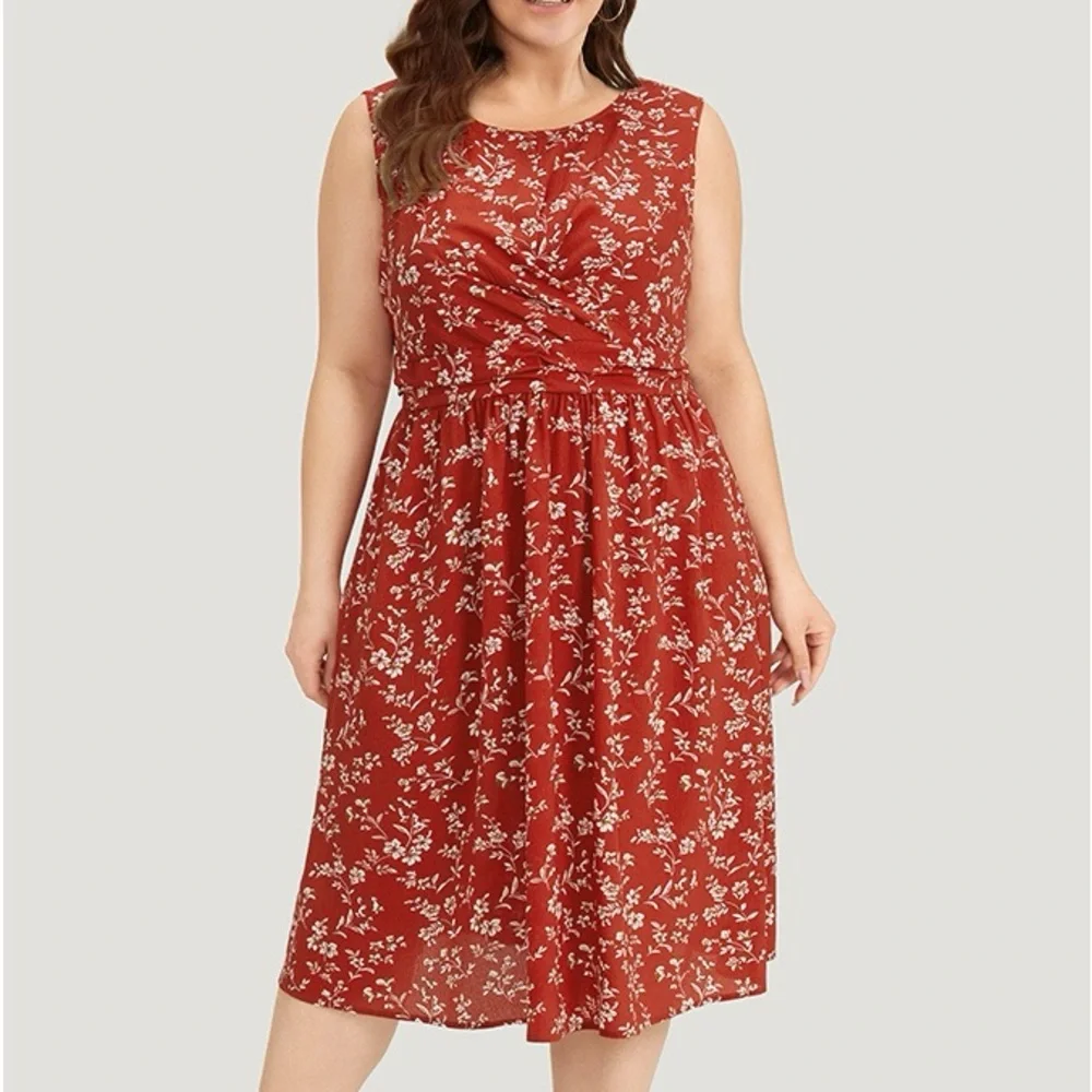 BloomChic Red & Cream Floral Crossover Pocket Tank Dress Plus Size 2X - Picture 1 of 6